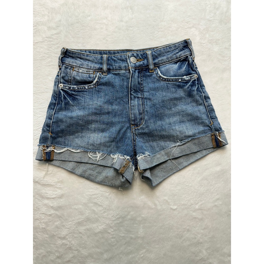Pilcro Anthropologie Signature High-Rise Denim Shorts Blue Size 23 Raw Hem - 174